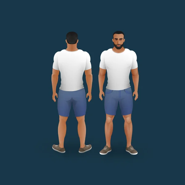 Hombres en pantalones cortos y camiseta — Vector de stock