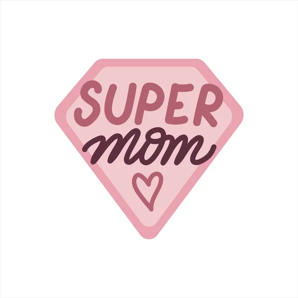 Super maman. Mothers Day mignon vecteur main dessinée lettrage avec coeur et héros signe — Image vectorielle