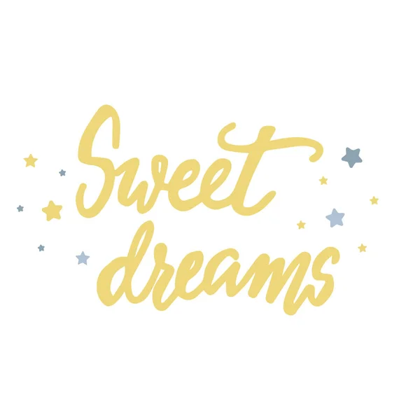 Sweet dreams. Vector hand written lettering quote. Modern calligraphy phrase. isolated background with stars. —  Vetores de Stock