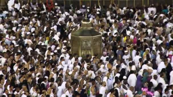 4K在大清真寺祈祷的穆斯林朝圣者的录像片段 来自世界各地的穆斯林朝圣者聚集在一起表演Umrah或Hajj 麦加的圣地清真寺 阿拉伯 东耶路撒冷 波斯湾国家 沙特阿拉伯 — 图库视频影像
