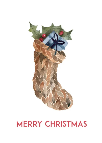 Рождественский носок полный конфет, печенья и подарочных акварелей — стоковое фото