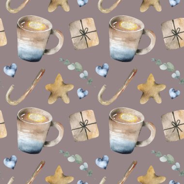 Kusursuz sıcak kış desenli sıcak içecek Noel 'de el çizimi