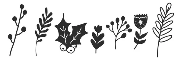 Natal preto e branco doodle ilustrações objetos em estilo escandinavo hygge — Fotografia de Stock