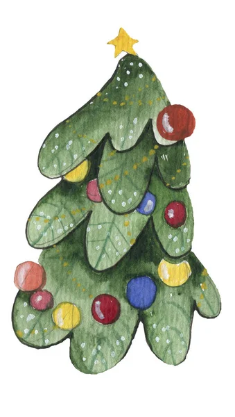 Natale albero vacanze disegnato a mano vernice inverno disegno colorato — Foto Stock