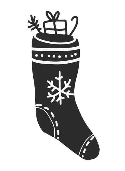 Χριστουγεννιάτικη κάλτσα με δώρα, χρώμα και doodle έκδοση το νέο έτος — Φωτογραφία Αρχείου