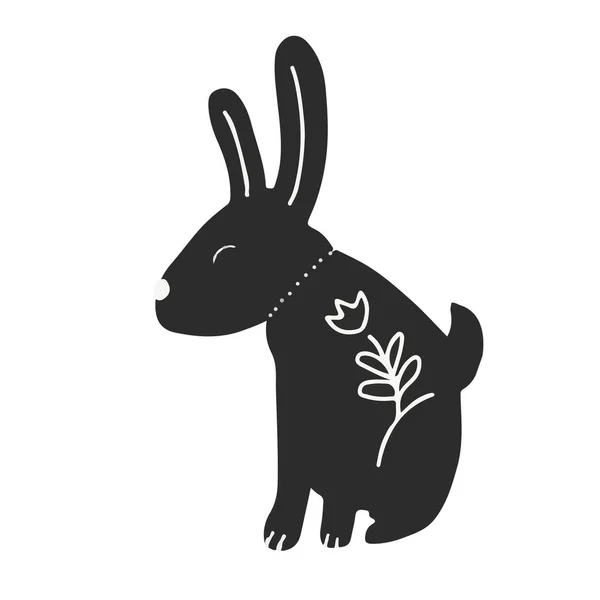 Cute Easter Bunny Silhouette. Black Bunny, Wild Hare Set Isolated On White.  Baby Party Greeting Cards, Vinyl Stickers, Pet Stickers. Tattoo Design,  Animal Farm Logo. Rabbit Logo Vector Flat Style Zoo Icon