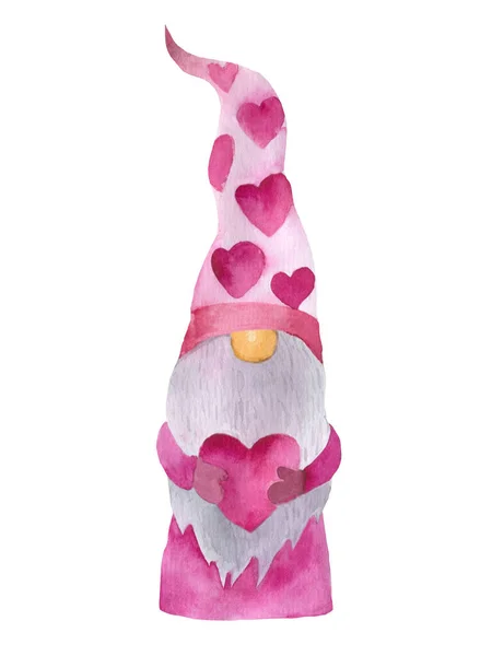 Dragut gnome Valentine cu 3 baloane în formă de inimă cu litere te iubesc. ilustrație desenată manual pentru cadoul de Ziua Îndrăgostiților, carte, imprimare, decorare, tricou, cană — Fotografie, imagine de stoc