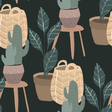 Parlak tropikal ev bitkileriyle kusursuz desenler.