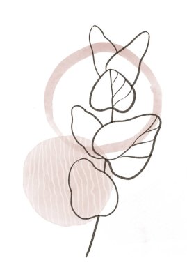 Soyut Yaprak İllüstrasyonu. Botanik Logo Yazdırma. Suluboya çiçekli poster