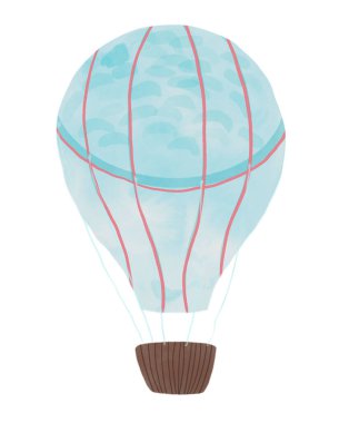 Kahverengi sepetli şirin bebek sıcak hava balonu