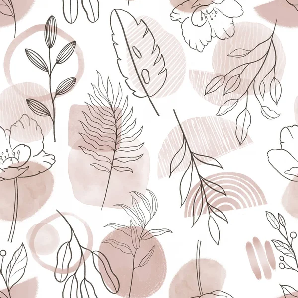 Ручной рисунок эстетической ботанической бесшовной картины для печати, текстиля, дизайна одежды. — стоковое фото