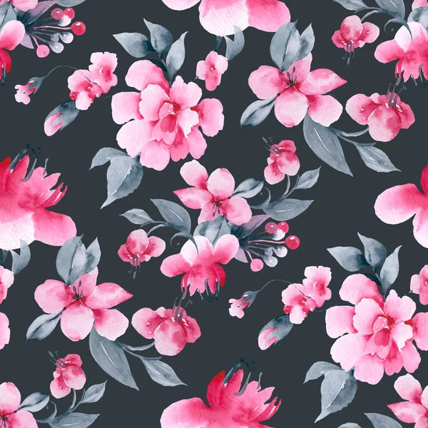 Szép rózsaszín vázlatos virágok rózsákkal és levelekkel — Stock Fotó