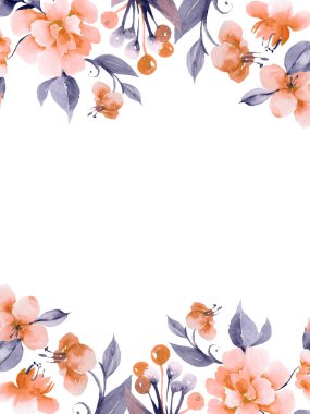 Suluboya çiçekli kart, davetiyeler, el ilanları, kartpostallar ve benzeri şeyler için turuncu şablonu çerçeveler.