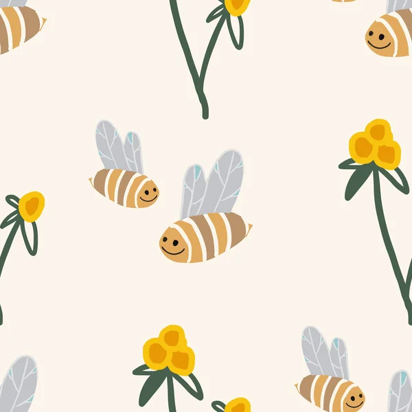Lindo patrón sin costuras de abeja con elementos florales aislados sobre fondo blanco. — Foto de Stock
