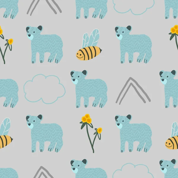 Patrón sin costura con conejito, oso polar, elementos forestales — Foto de Stock