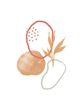 Bir dizi soyut El Boyalı Çizimleri Boho estetik duvar posterleri minimal ve doğal bohem el yapımı kompozisyonlar.