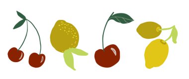 Beyaz arkaplanda izole edilmiş limon vişneli meyve ikonu