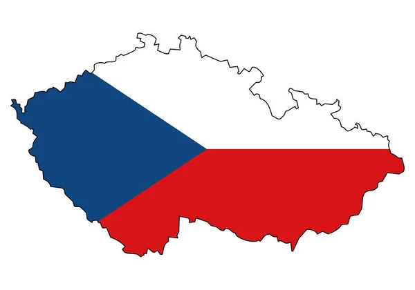 Mapa České republiky s vlajkou - obrys státu s národní vlajkou, bílé pozadí — Stockový vektor