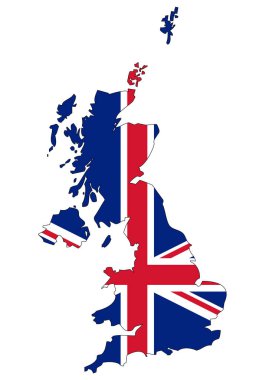 Büyük Britanya Birleşik Krallığı ve Kuzey İrlanda haritası - ulusal bayrağı olan bir devletin ana hatları