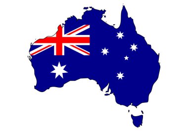 Bayrak taşıyan Avustralya haritası - ulusal bayrağı olan bir devletin ana hatları