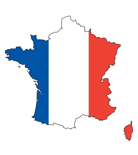 Bayrak taşıyan Fransa haritası - ulusal bayrağı olan bir devletin ana hatları — Stok Vektör
