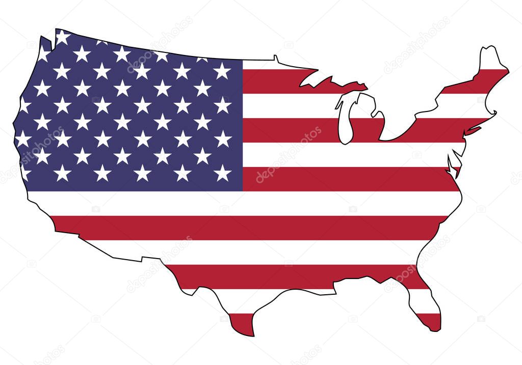 United States of America map with flag - outline of a state with a national flag