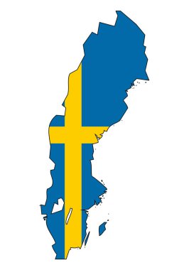 Bayrak taşıyan İsveç haritası - ulusal bayrağı olan bir devletin ana hatları