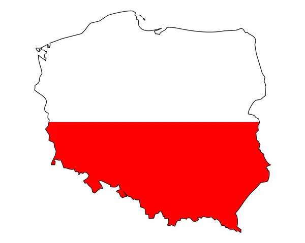 Mapa Polski z flagą - zarys państwa z flagą narodową, białe tło — Wektor stockowy