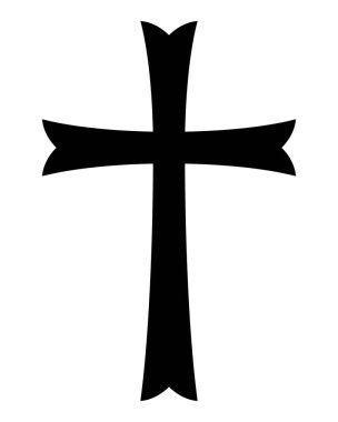 Christian cross, black and white silhouette illustration of religious Latin cross shape, isolated on white