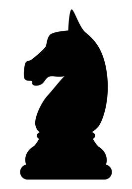 Chess piece knight, black and white silhouette illustration of chessman shape, isolated on white