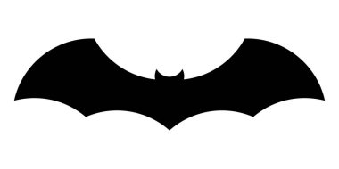 Yarasa, siyah ve beyaz vektör silueti beyaz zemin üzerinde izole edilmiş uçan yarasanın çizimi