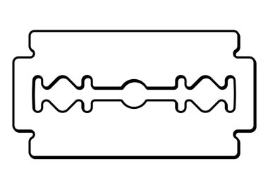 Tıraş bıçağı silueti şekli, beyaz arkaplanda izole edilmiş siyah ve beyaz vektör çizimi