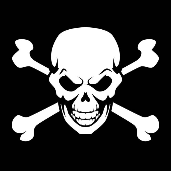 Пиратский флаг с черепом и перекрестными костями иллюстрация человеческого черепа со скрещенными костями, изолированными на черном фоне