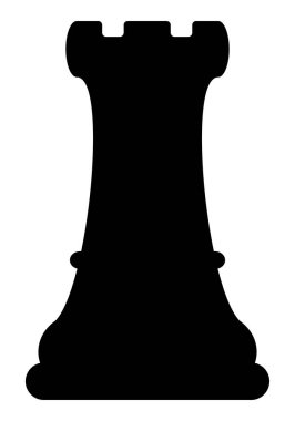 Satranç taşı kale, siyah beyaz siluet satranç figürü, beyaz üzerinde izole