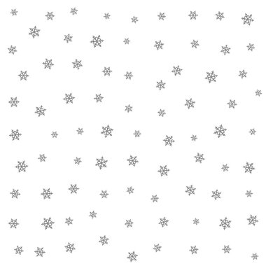 Kar taneleri şekil deseni, beyaz üzerine kar tanelerinin siyah ve beyaz çizimi, kusursuz tekrarlanabilir doku arkaplanı