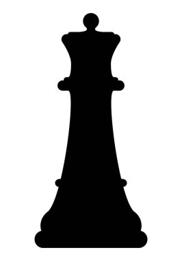 Satranç taşı kraliçesi, siyah beyaz siluet satranç figürü, beyaz üzerine izole edilmiş.