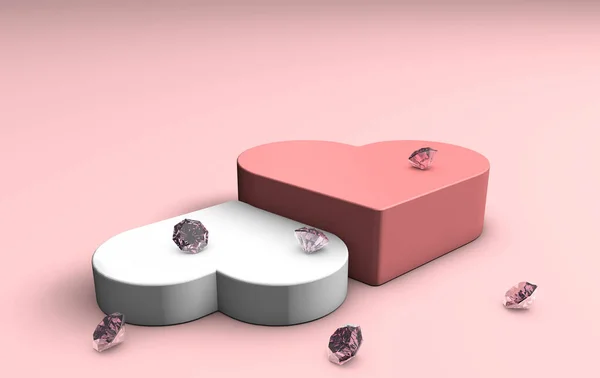 Vykreslení Dvou Krásných Srdcí Diamanty Detailu Koncept Lásky — Stock fotografie