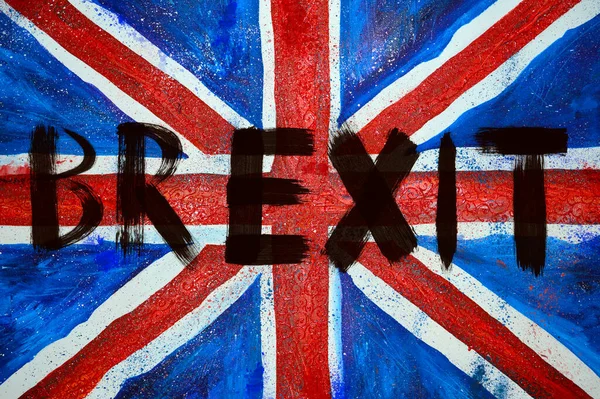 Ordet Brexit Med Penseldrag Den Brittiska Flaggan Närbild — Stockfoto