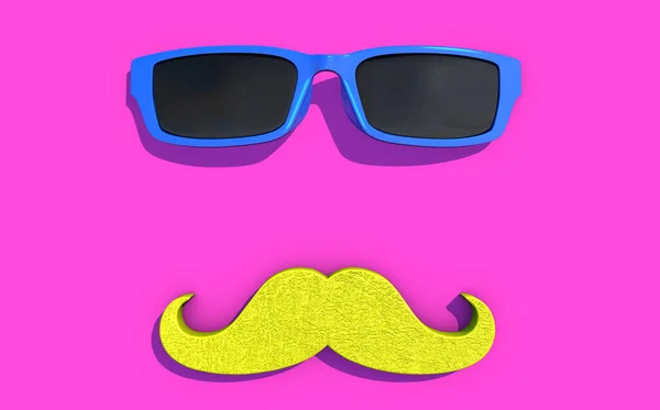 Ilustración Día Del Padre Mustache Gafas Sol Colores Vibrantes Cerca —  Fotos de Stock