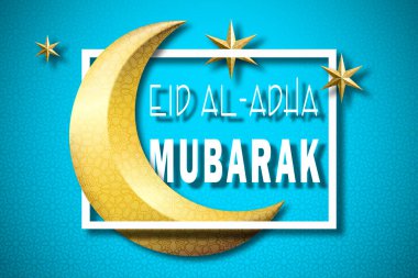 Kurban Bayrami 'nin kurban edilişinin Müslüman bayramı. Mavi arka planda ay ışığı olan kutlama kartı.
