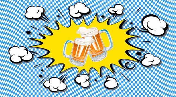 Oktoberfeest Heldere Kleurrijke Illustratie Een Blauw Geblokte Achtergrond Close — Stockfoto