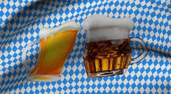 Oktoberfest Illustration Bayersk Flagga Med Glas — Stockfoto