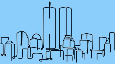 Ayrıntılı çizim efektli ikiz kuleli New York silueti.