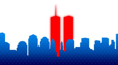 11 Eylül 2001 'de ABD asla unutmaz. İkiz Kuleler WTC Gökdelenler Sillhouette. Vatanseverlik Günü, ABD Anma Günü, Anma Günü. 11.09.2001. Asla unutma.