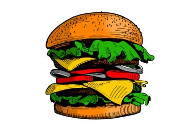 Hamburger beyaz tabakta, detaylıca kapayın..