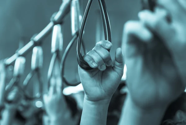 Hand handle loop in the sky train — Stock Photo, Image