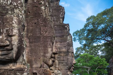 Antik Bayon Tapınağı Angkor Thom, taş yüzü. Siem Reap, Kamboçya