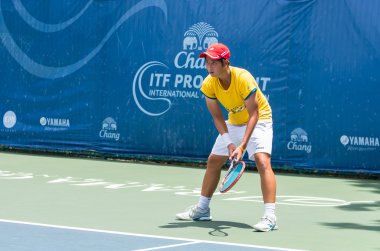 Bangkok, 22 Mayıs : Chang Itf Pro Circuit 3 Uluslararası Tenis Federasyonu 2015 Tayland eylem Peangtarn Plipuech Mayıs'ta Rama Gardens Hotel'de yarı final maçı 22, 2015 Bangkok Tayland.