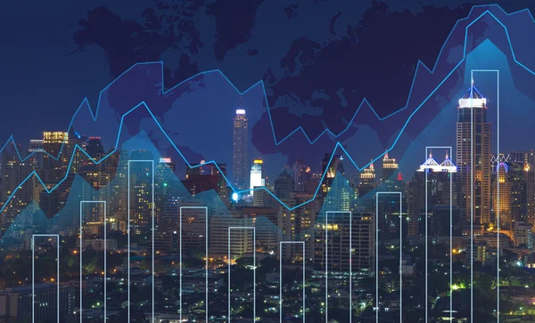 Gráfico de comercio en paisaje urbano por la noche — Foto de Stock