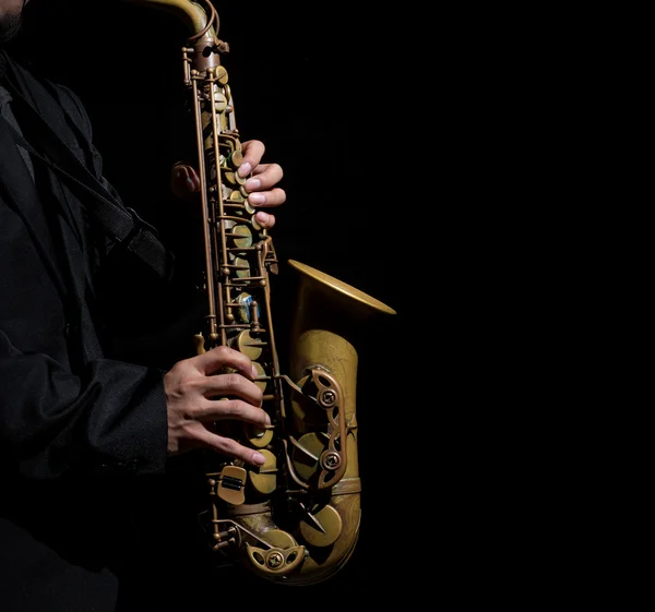 Saxofonista v akci — Stock fotografie